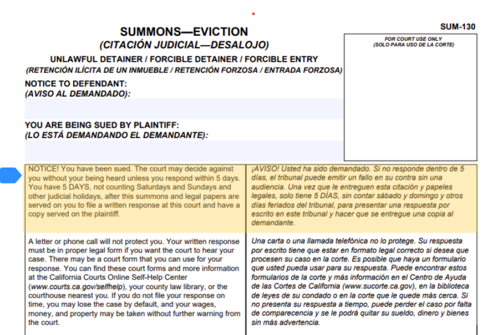 SummonsUnlawful DetainerEviction (form SUM130) California Courts
